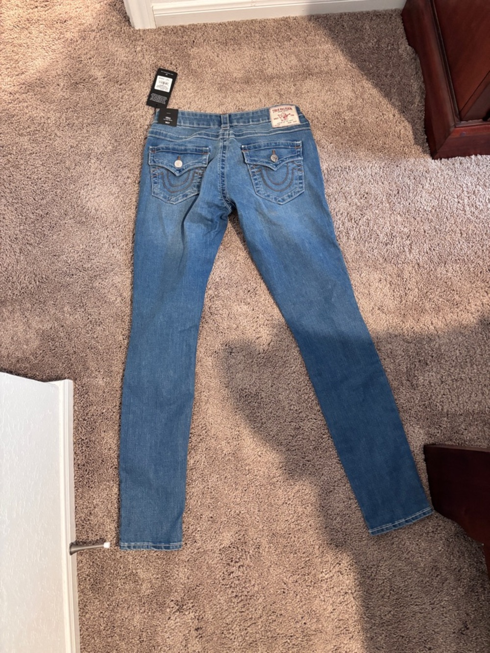 True Religion Women's Blue Denim Overalls with Contrast Stitching - Picture 2 of 2